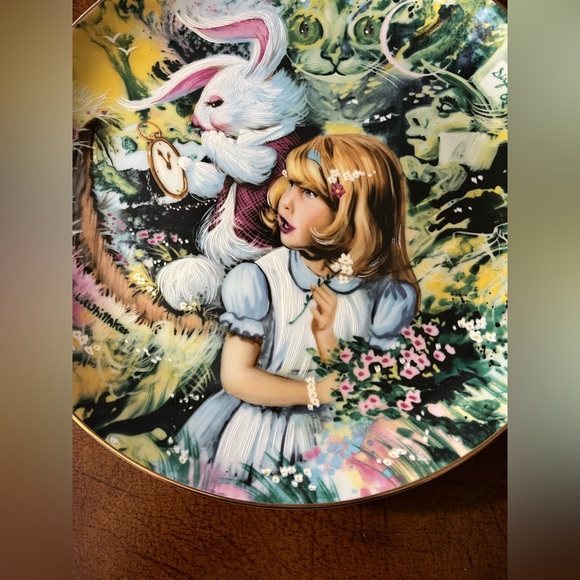 Alice White Rabbit Vintage Collectible Plate Wonderland Cheshire Hatter Painted - Picture 2 of 8